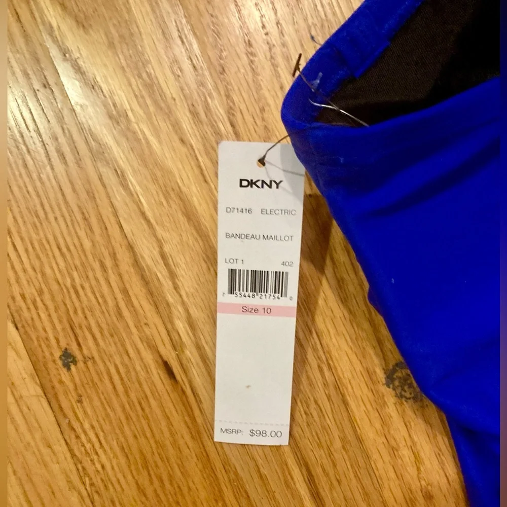 DKNY Bandeau 1pc Swimsuit SZ 10  - Electric Blue NWT MSRP $98 - Picture 4 of 4